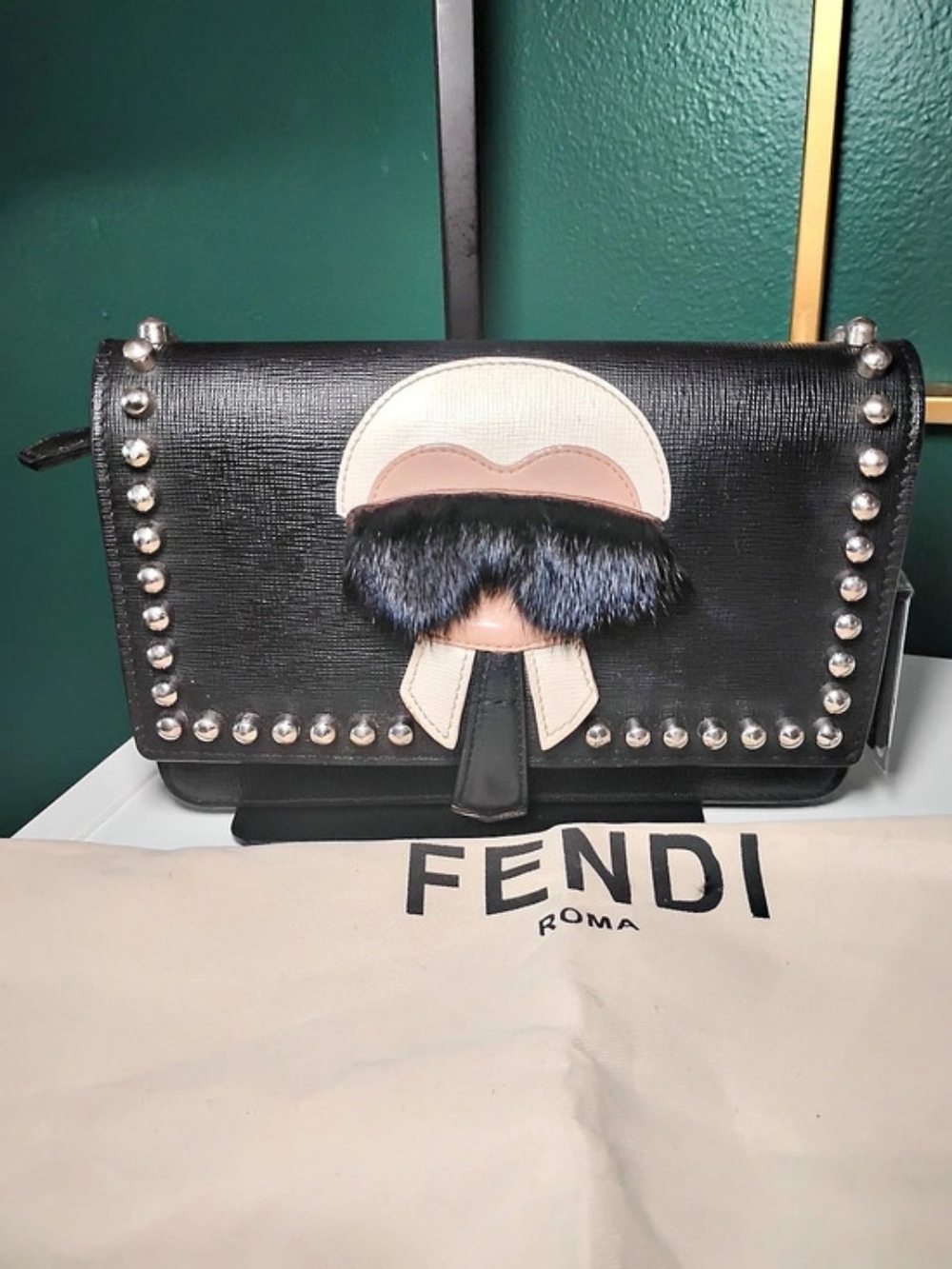 Fendi Karlito Studded Crossbody Bag Black & White